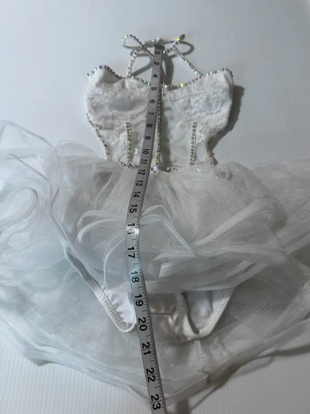 White custom solo Dance Costume bling lace wedding bridal chapel illusion MC chi